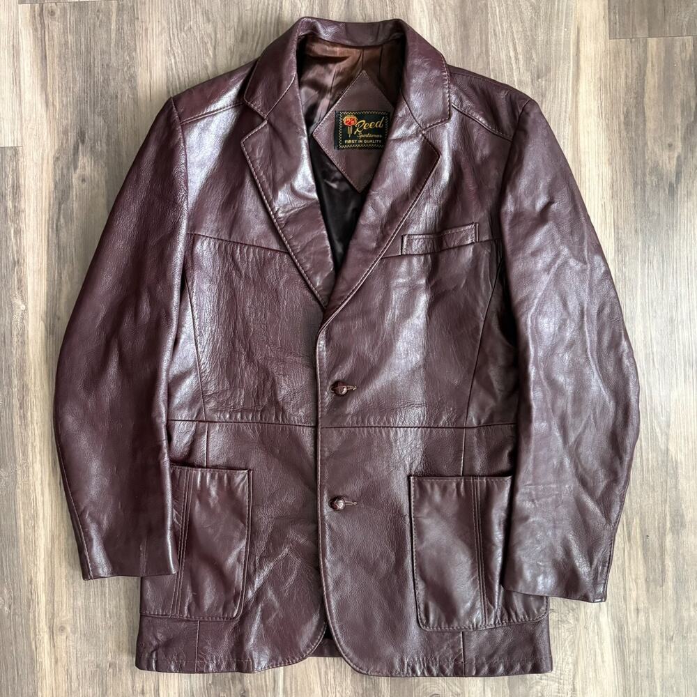 Reed Vintage Style Burgundy Leather Blazer Jacket